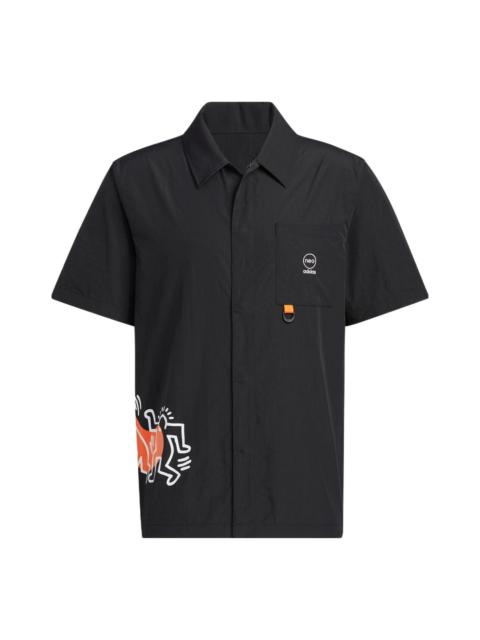 adidas x Keith Haring Crossover Cartoon Pattern Printing Short Sleeve Shirt Unisex Black HD7260