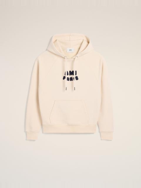BEIGE COTTON HOODIE WITH AMI PARIS PATCH