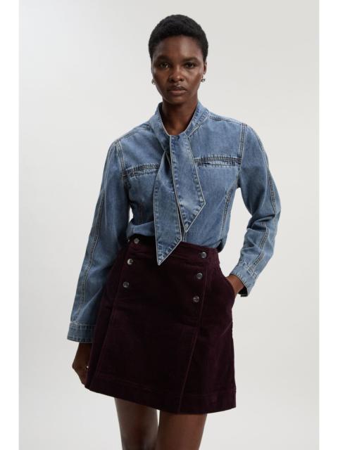 Cord Button Pleat Detail Mini Skirt