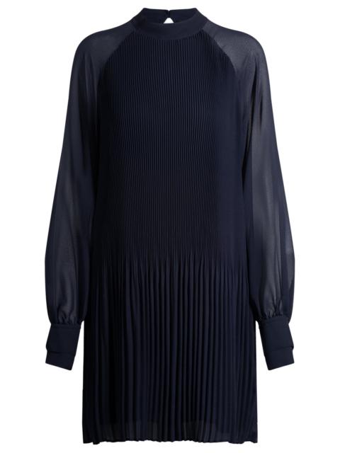 HIGH-NECK DRESS WITH PLISSÉ PLEATS AND SHEER SLEEVES