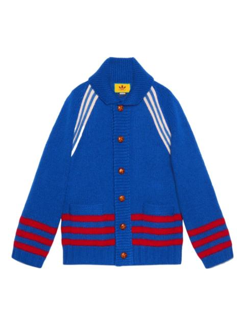 GUCCI Gucci x adidas Intarsia Wool Cardigan 'Blue' 713184-XKCPK