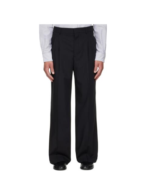 Black New Wool Low Waist Wide Trousers