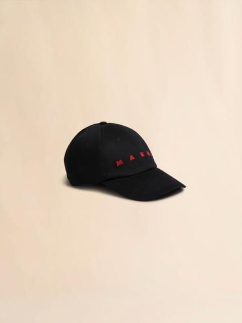 BLACK ORGANIC GABARDINE BASEBALL CAP WITH EMBROIDERED LOGO