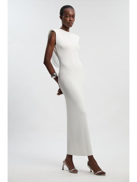 Viscose Blend Slinky Drape Plunge Back Knit Maxi Dress