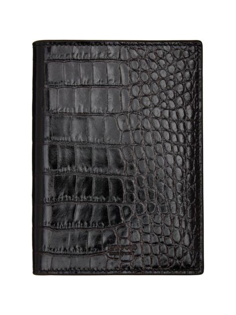 Brown Shiny Printed Croc T Line Passport Holder
