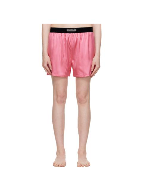 Pink Stretch Silk Satin Boxer Shorts