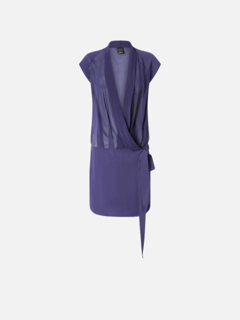SHORT WRAP DRESS WITH SHEER DETAILS