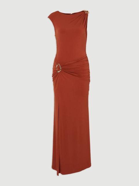 Drapey Crepe Trim Detail Ruched Maxi Dress
