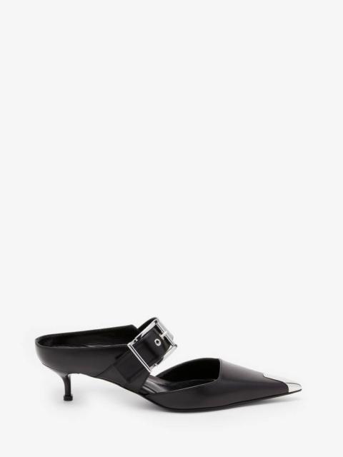 Punk Buckle Mule in Black/silver