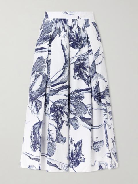 Pleated Floral-print Cotton-poplin Midi Skirt