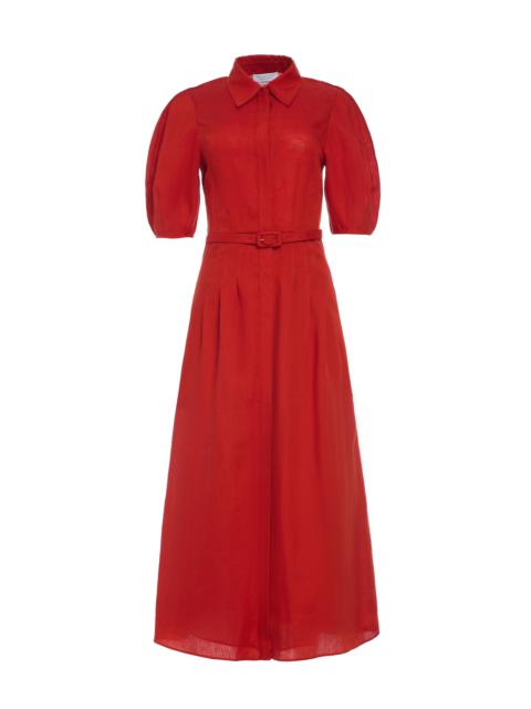 Maude Pleated Midi Shirtdress in Antelope Orange Aloe Linen