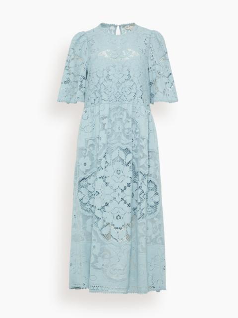 Arianna Lace Short Sleeve Midi Dress in Blue