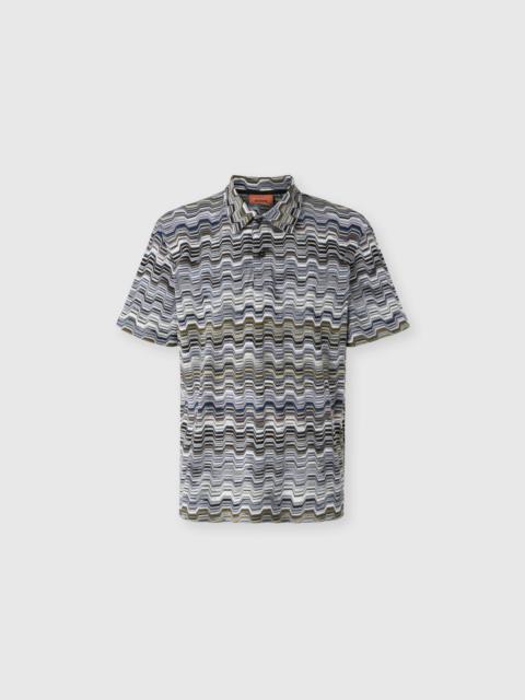 Cotton polo shirt with Raschel knit and Greek motif