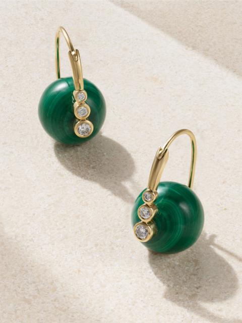14-karat gold, malachite and diamond earrings Green