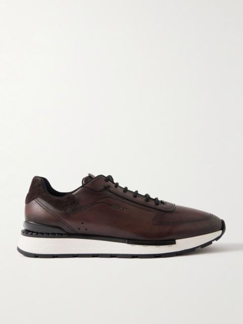Fast Track Suede-Trimmed Full-Grain Venezia Softy Leather Sneakers Brown