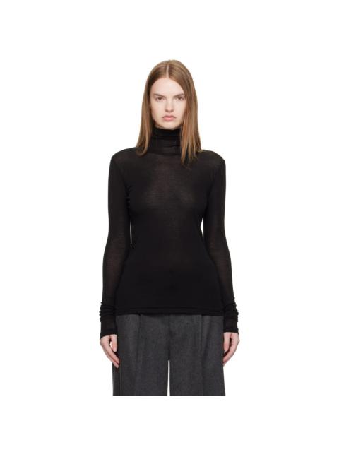 Black Super High Gauge Sheer Rib Turtleneck