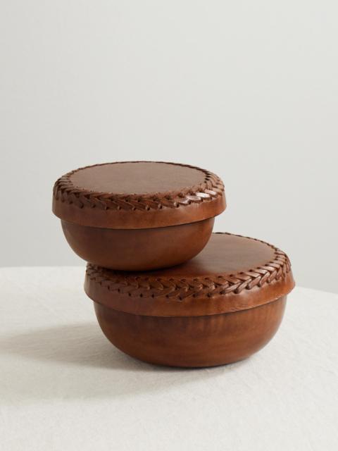 Set Of Two Whipstitched Leather Boxes