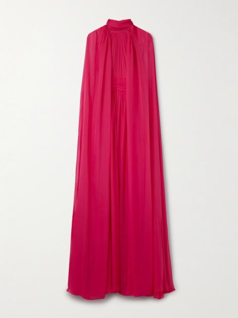 Cape-effect Gathered Silk-chiffon Gown