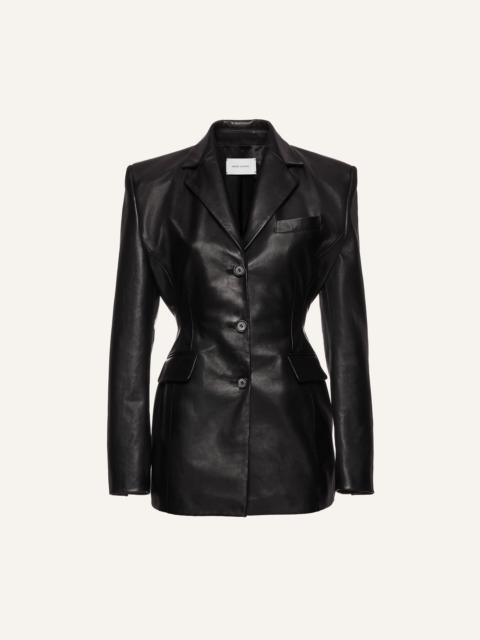 Leather hourglass blazer in black