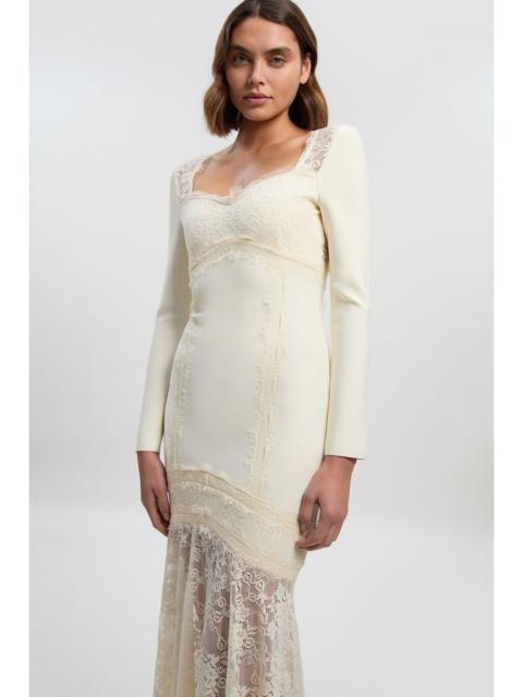 Figure Form Bandage Lace Mix Knit Maxi Dress