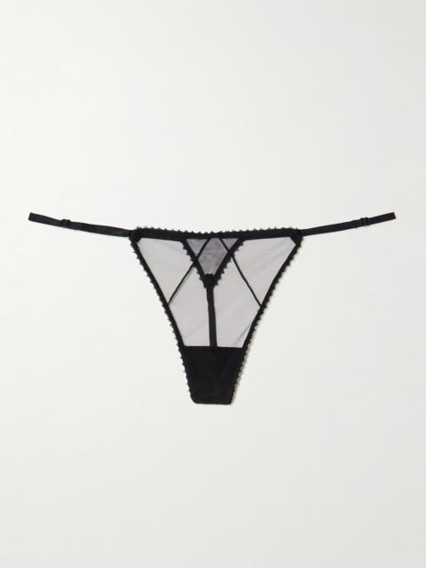 Perle Embroidered Mesh Thong