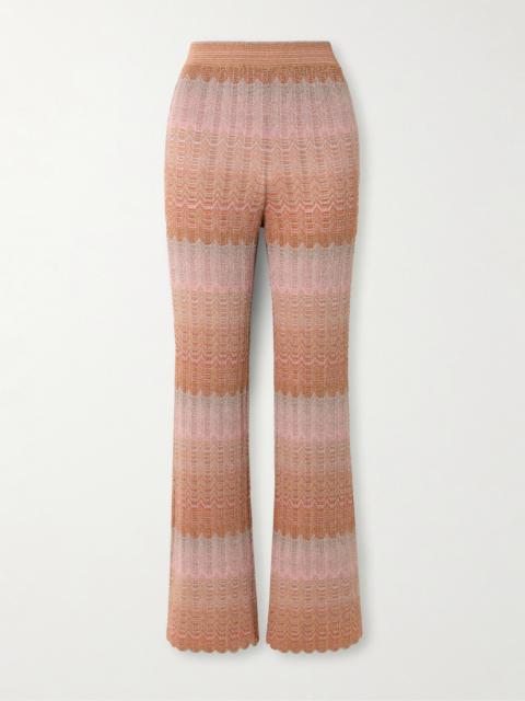 Striped Metallic Crochet-knit Straight-leg Pants