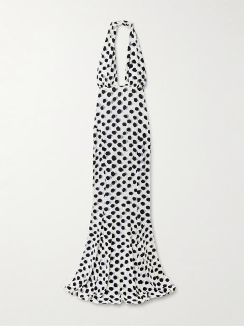 Cutout Polka-dot Stretch-jersey Halterneck Gown