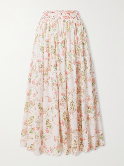 Ombretta Pleated Floral-print Cotton-poplin Midi Skirt