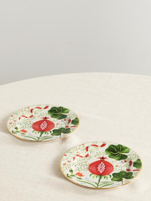 Set Of Two Gold-plated Porcelain Dessert Plates