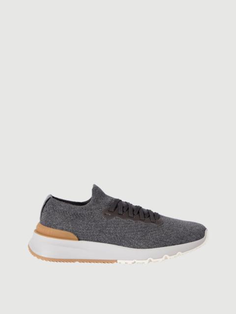 Cotton knit and semi-polished calfskin runners