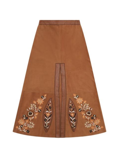 Nina embroidered leather skirt