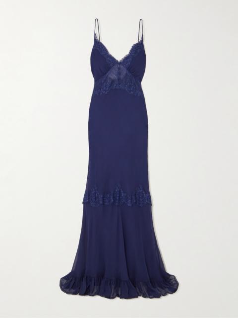 Lace-trimmed Georgette Maxi Dress