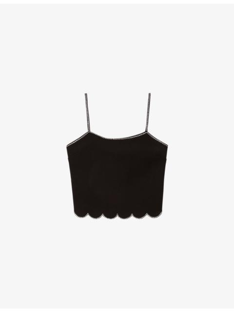 Embellished Scalloped-Hem Woven Cami Top