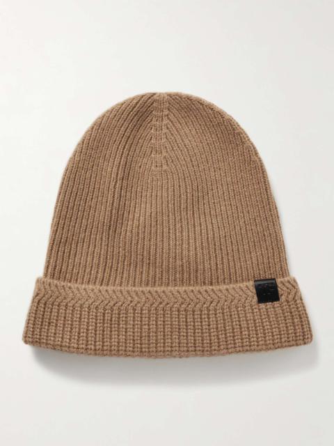 Leather-Trimmed Ribbed Wool and Cashmere-Blend Beanie