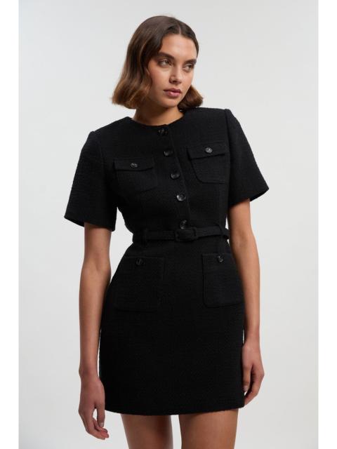 Textured Tweed Belted Tailored Mini Dress