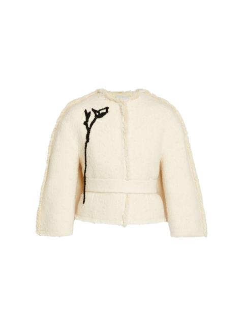 Appliquéd Cotton-Blend Cocoon Jacket ivory