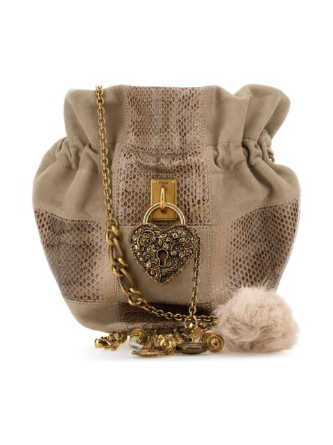 Dove Grey Leather Chain Bucket Bag