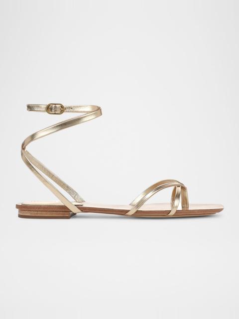 Allegra Metallic Flat Ankle-Strap Sandals