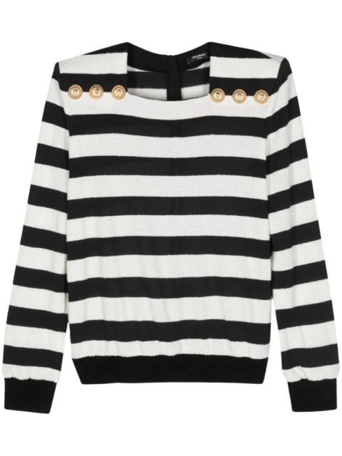 embossed-button striped jumper