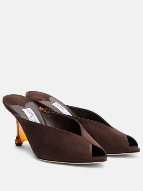 Glace suede peep-toe wedge mules