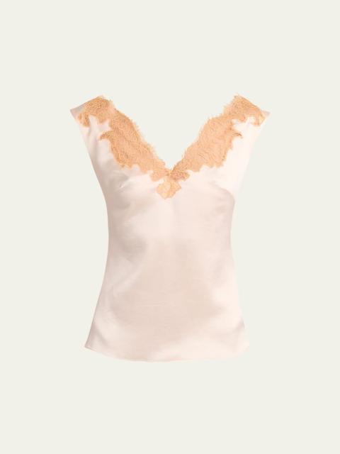 Lace Inset Satin Sleeveless Top