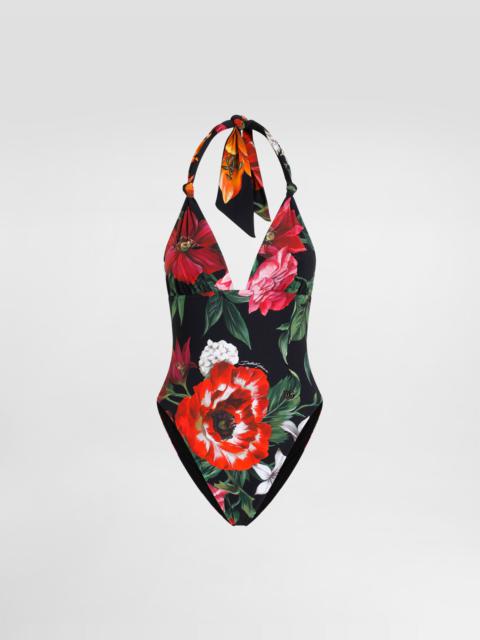 Flower-print one-piece swimsuit