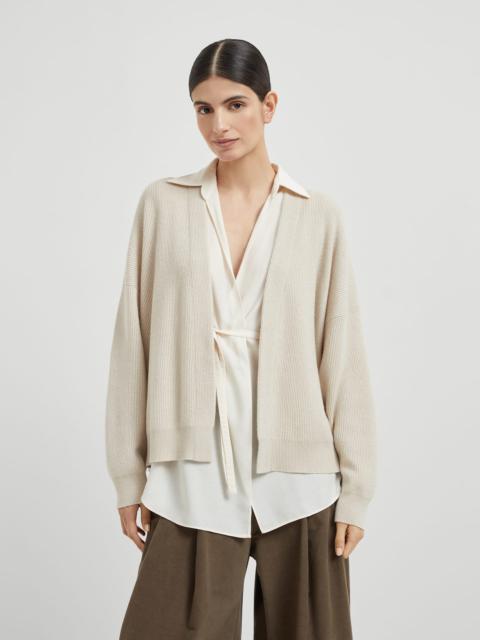 Cashmere English rib cardigan with detachable blouse and monili