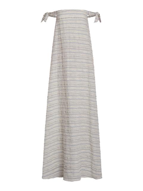 Narcissus Off-The-Shoulder Striped-Organza Gown blue