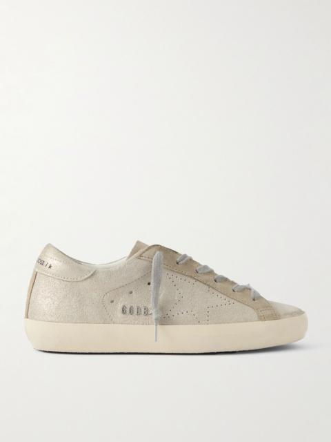 Super-Star distressed glittered suede sneakers Beige