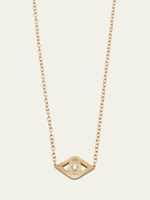 14K Gold Chain Fluted Evil Eye Diamond Necklace