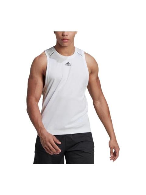 Men's adidas Solid Color Logo Casual Sports Hygroscopic Gym Sports White Vest HP1755