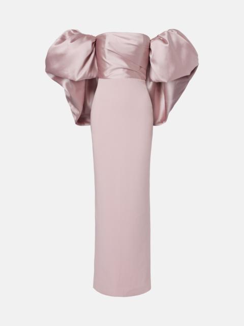 Floris satin-trimmed off-shoulder gown
