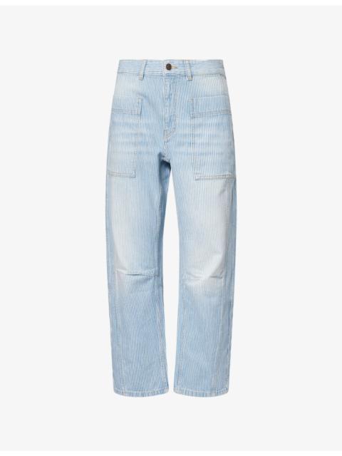Pinstripe Barrel-Leg Denim Jeans