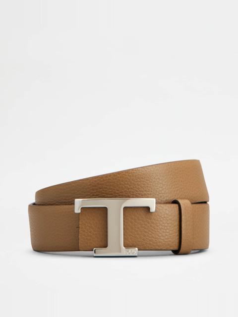 T TIMELESS REVERSIBLE BELT IN LEATHER - BROWN
